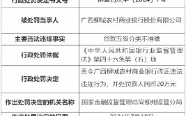 广西柳城农村贸易
银行被罚20万元：因贷款五级分类禁绝
确