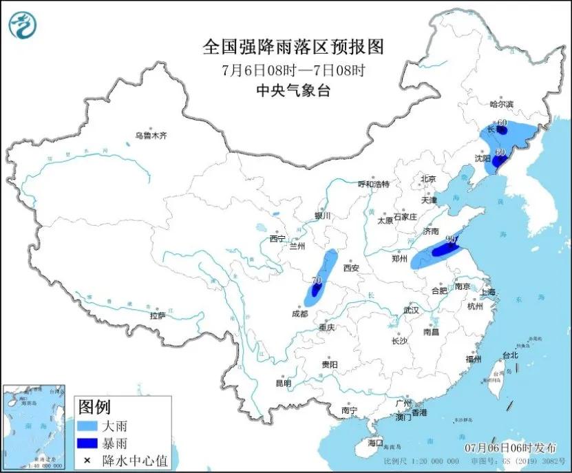 未来三天国内天气预报（7月6日） 将来三天国内气候预报（7月6日） 时时快讯