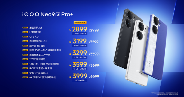 iQOO Neo9S Pro+手机发布：第三代骁龙8+自研芯片 2899元起 iQOO Neo9S Pro+手机发布：第三代骁龙8+自研芯片 2899元起 时时快讯